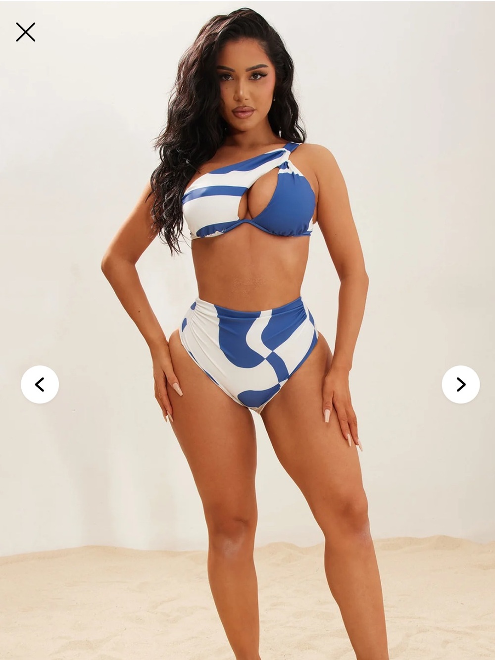 Blue & White One-Shoulder High-Waist Bikini